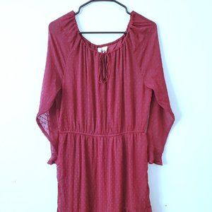 Burgandy Chiffon Swiss Dot Dress
